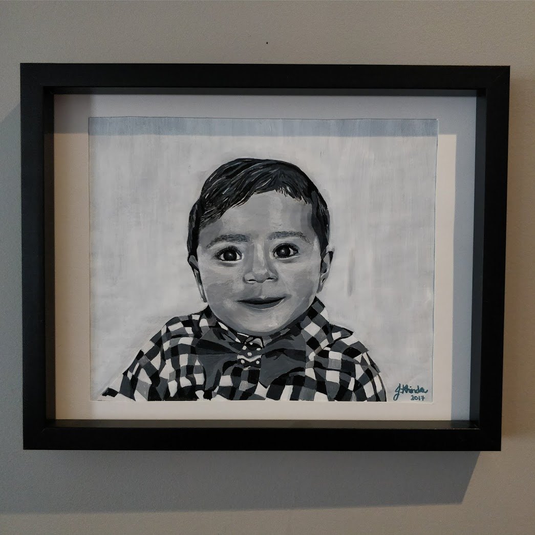 Acrylic portrait black and white boy