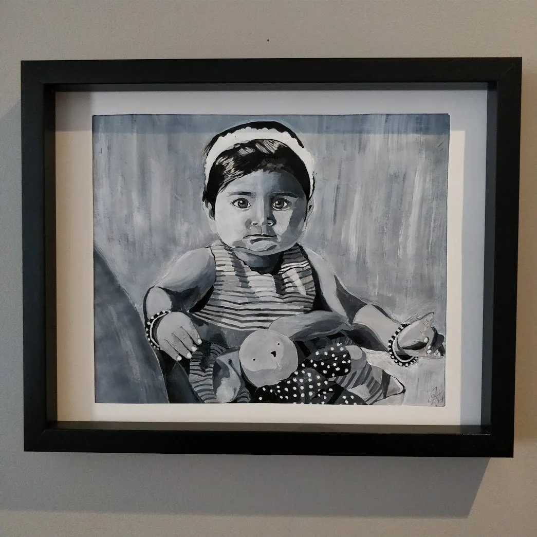 Acrylic portrait black and white girl