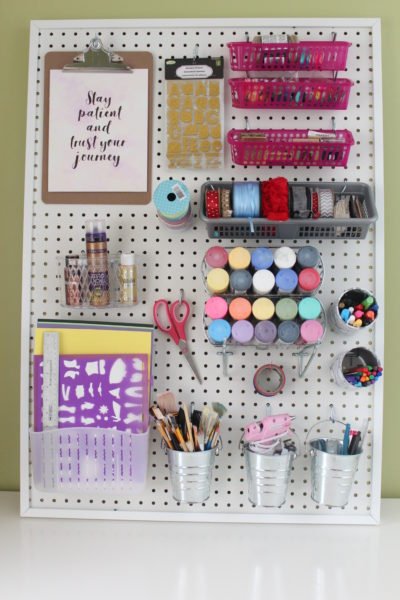 DIY Pegboard for Craft Room with Dollarstore accessories - IKEA HACK