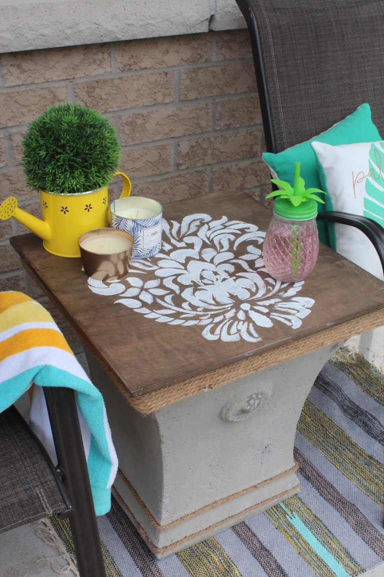 DIY Outdoor Side Table with Storage Upcycled from an Old Planter