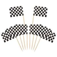 Pangda 100 Pack Checkered Racing Flag Party Cupcake Picks Toothpick Flag Dinner Flags Cake Toppers Decorations