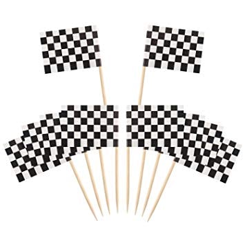 Pangda 100 Pack Checkered Racing Flag Party Cupcake Picks Toothpick Flag Dinner Flags Cake Toppers Decorations