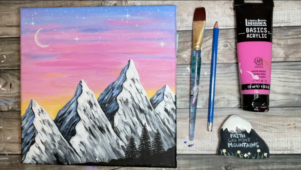 mountain painting pink sunset