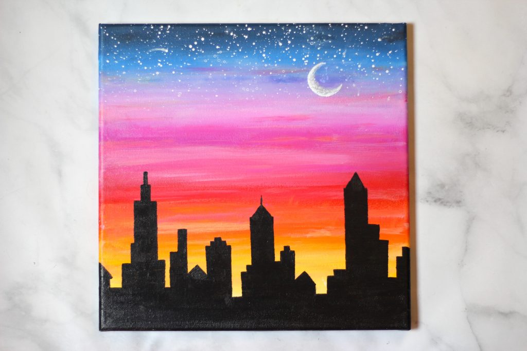 Sunset easy cityscape acrylic painting idea