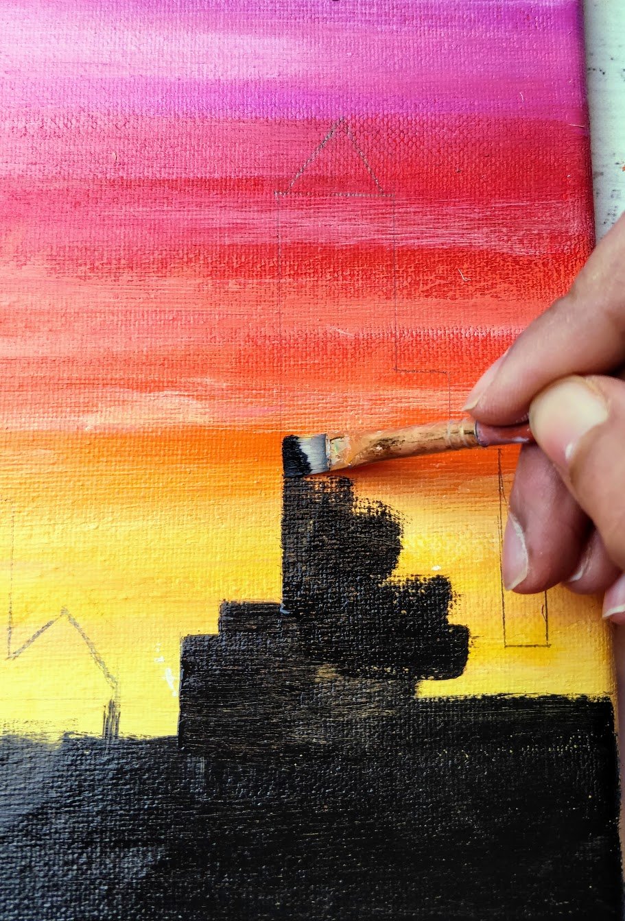 sunset painting black cityline