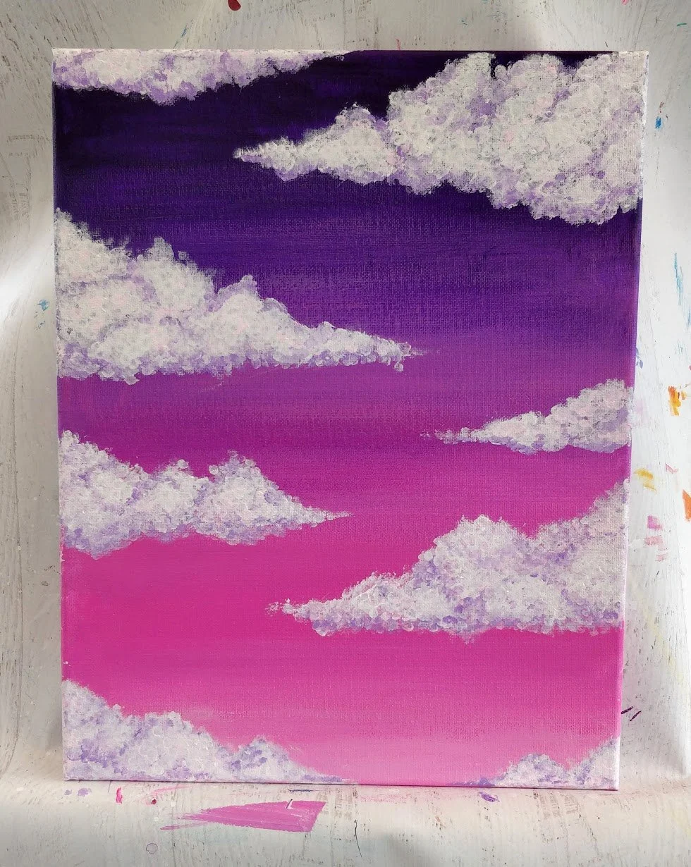 how to paint cumulus clouds pink sky
