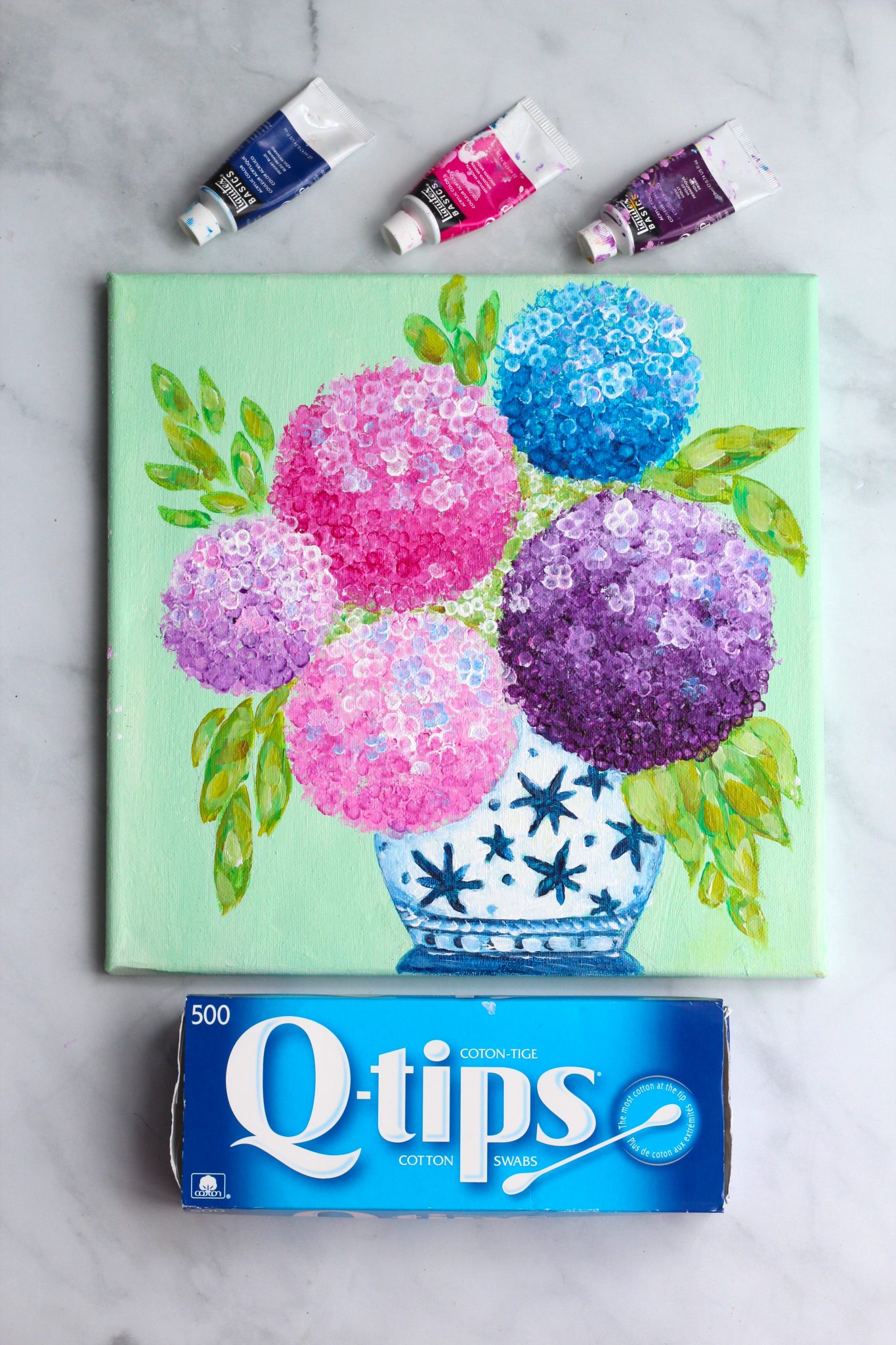 How to Paint Hydrangeas using Qtips Easy Beginner Tutorial