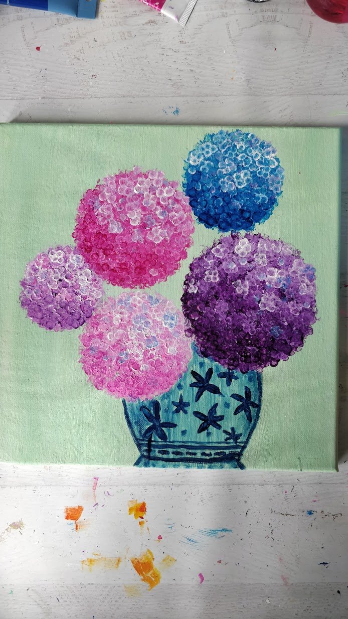 How to Paint Hydrangeas using Q-tips - Easy Beginner Tutorial