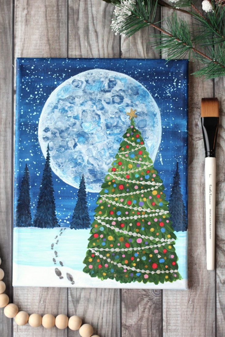 How to Paint a Christmas Tree on Canvas with One Stroke Technique