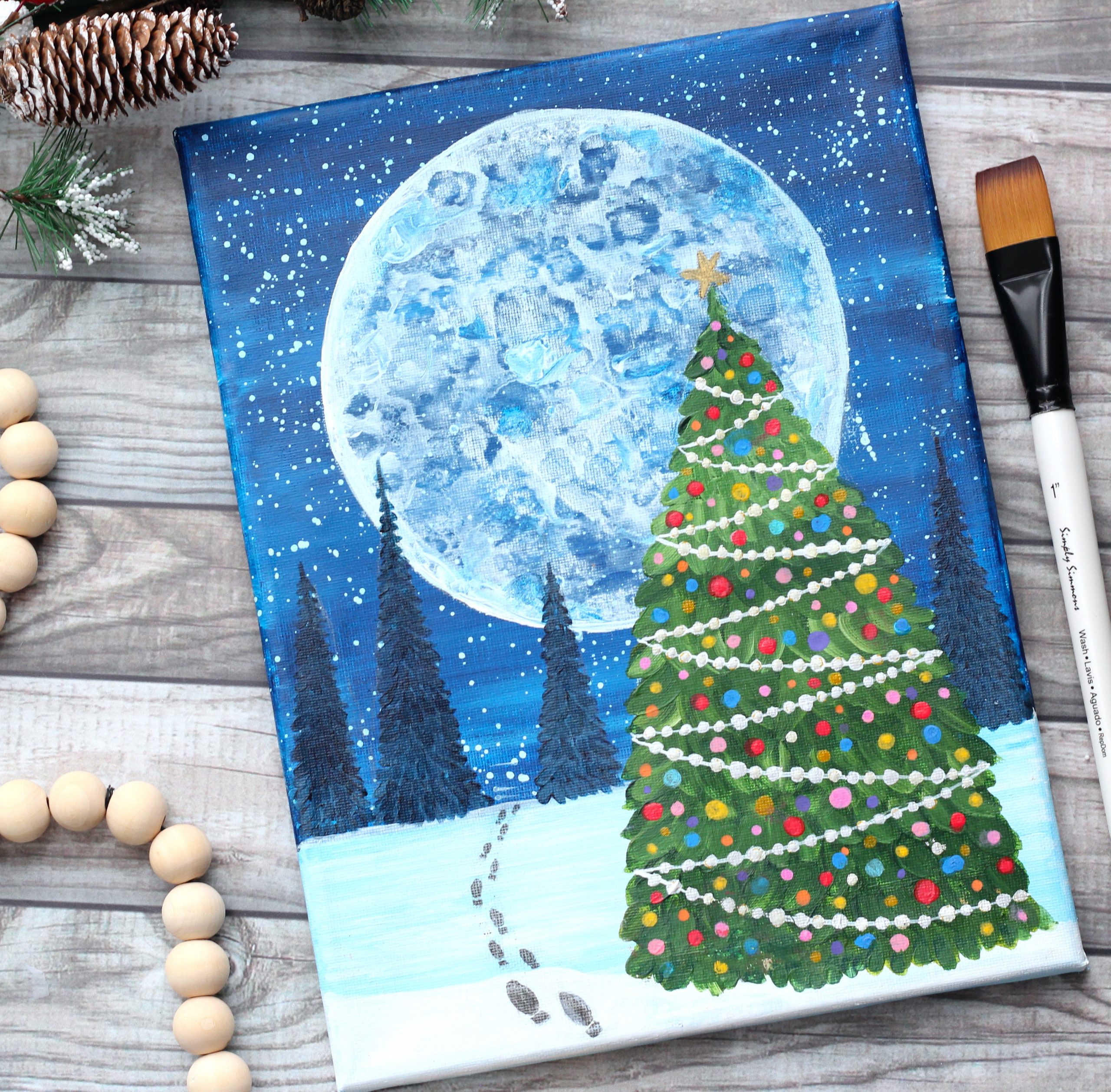 How to Paint a Christmas Tree on Canvas with OneStroke Technique