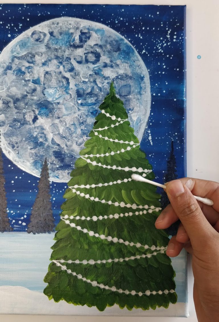 How to Paint a Christmas Tree on Canvas with OneStroke Technique