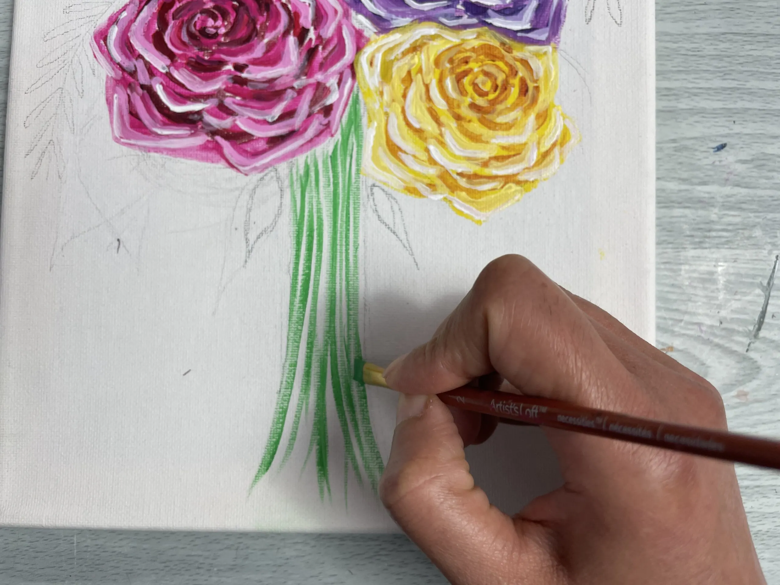 how to paint rose flower stems