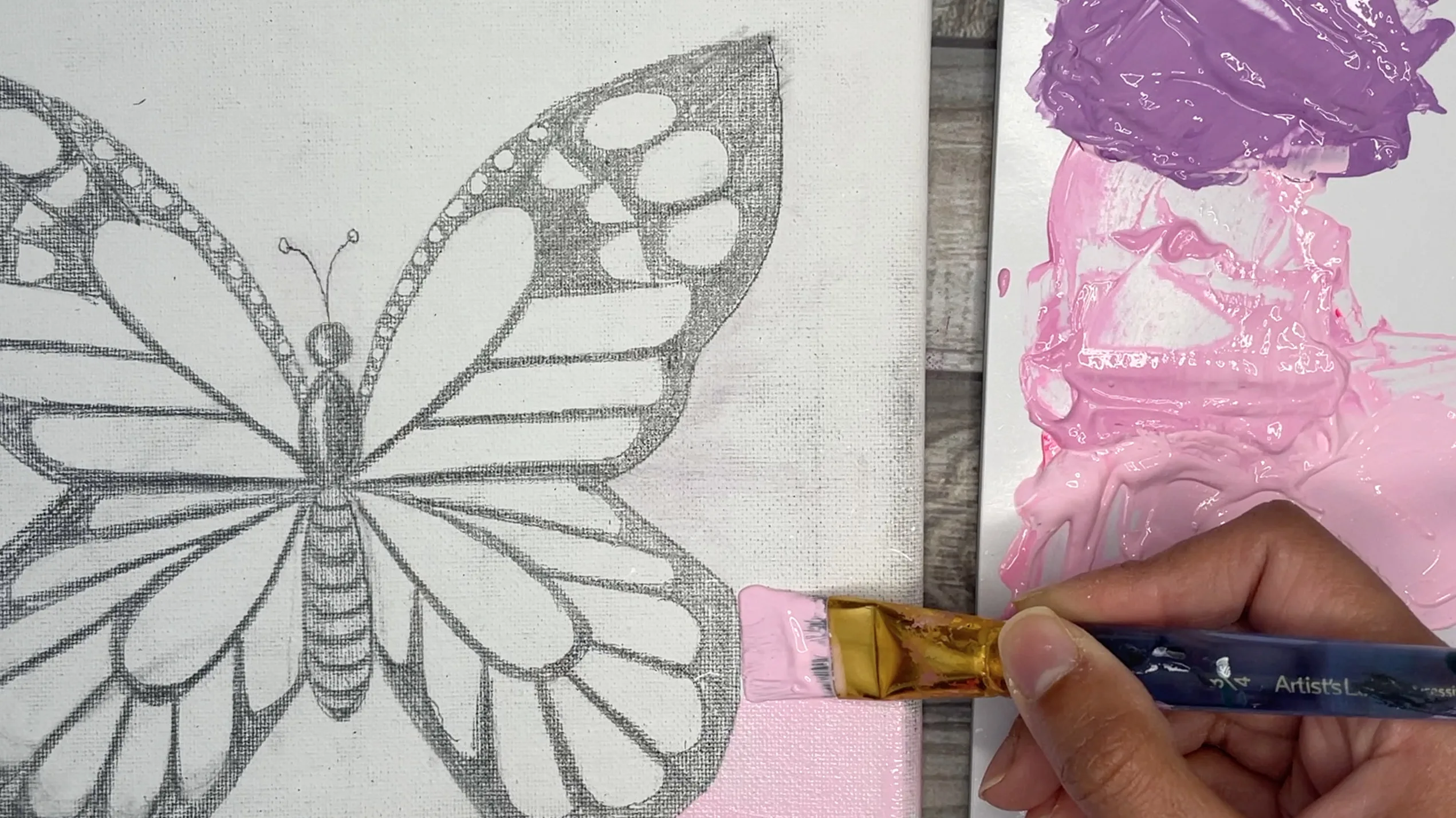 How to paint butterfly with pink sunset background