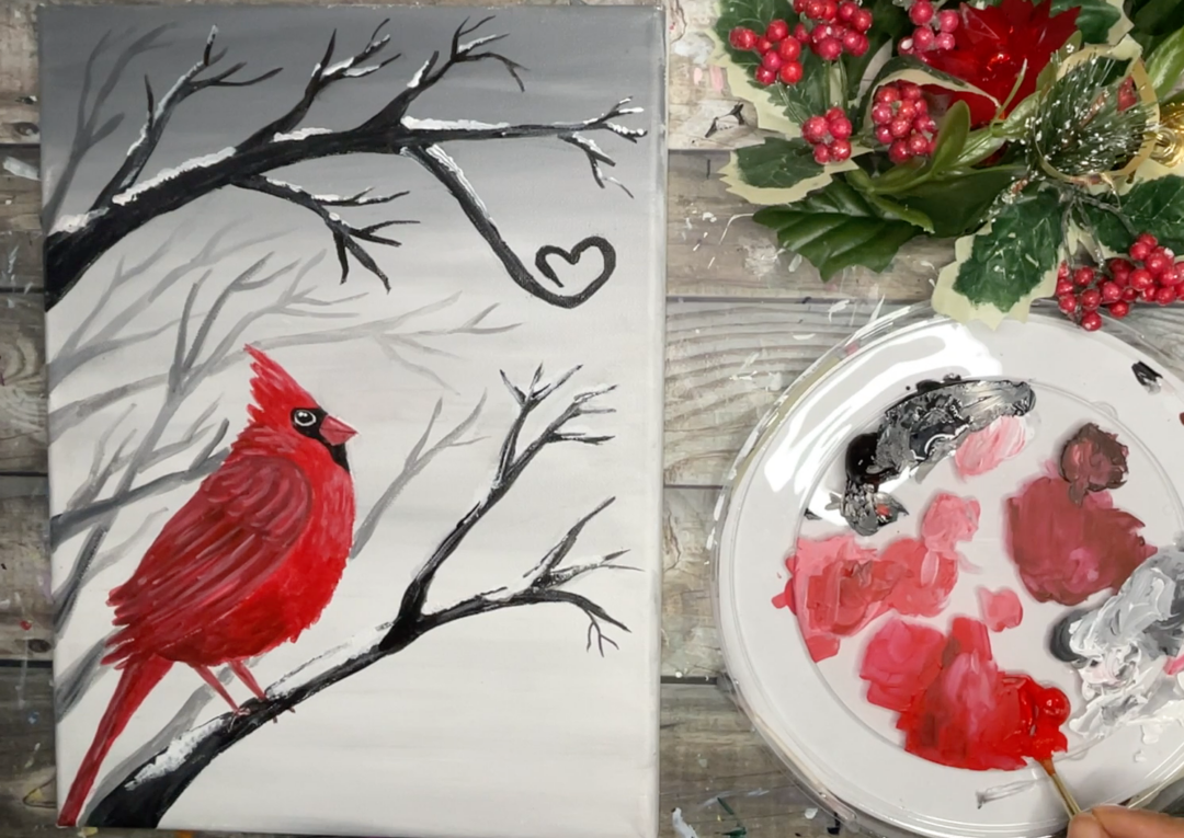 How To Paint a Cardinal On a Snowy Branch { Easy Beginner Painting }