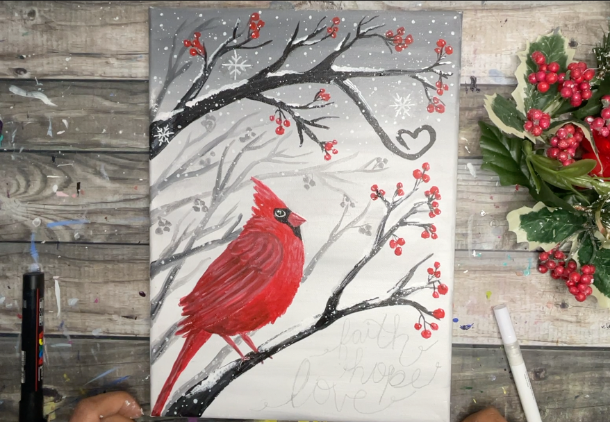 cardinal painting snowflakes