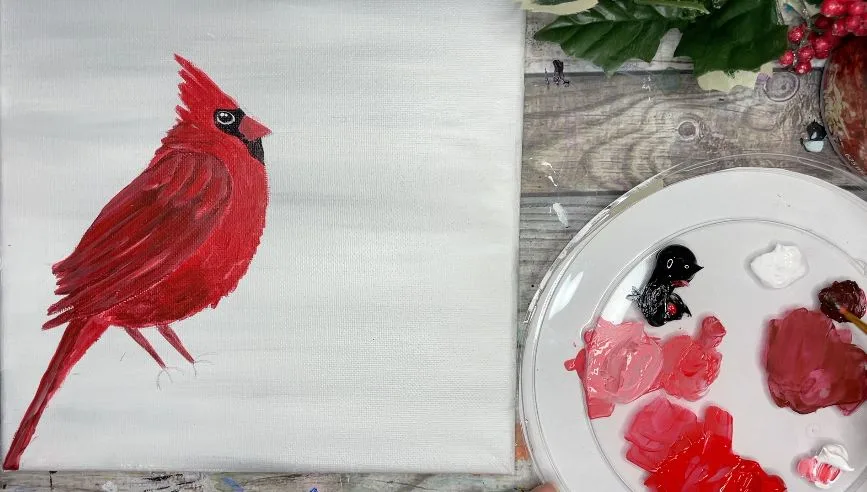 how to paint cardinal red feathers
