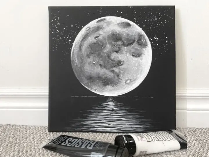moon painting black and white easy