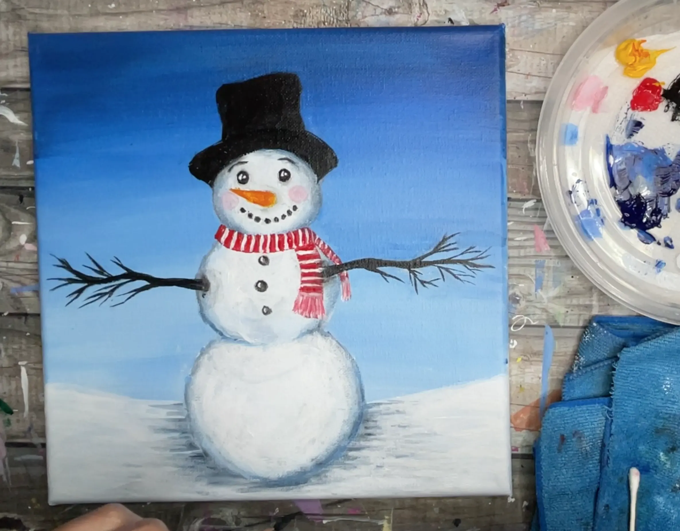 how to paint a snowman scarf stripes