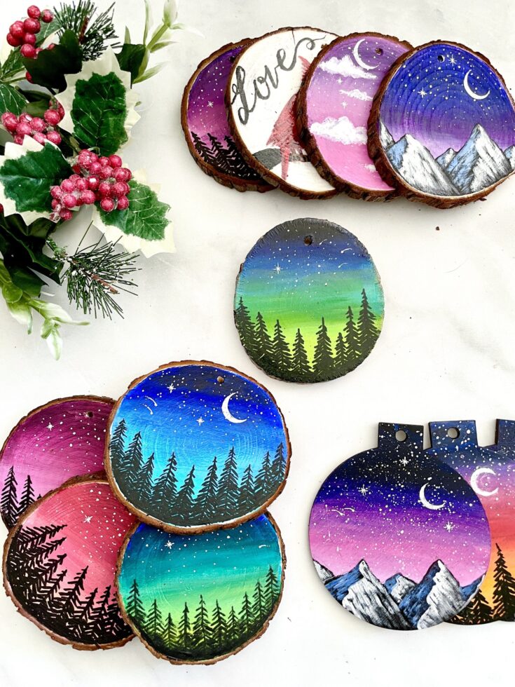 how to paint wood slice ornaments with acrylics
