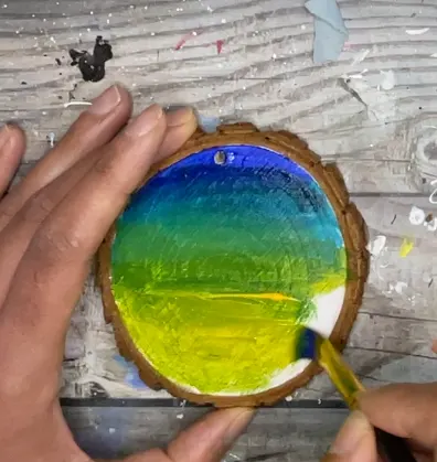 painting on wood slice