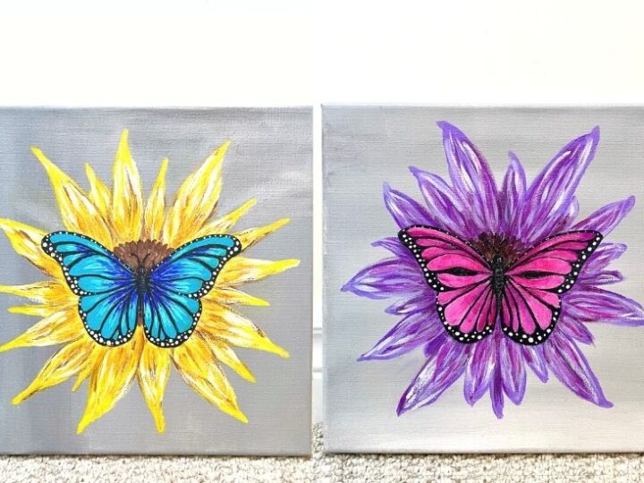 how to paint a sunflower and butterfly