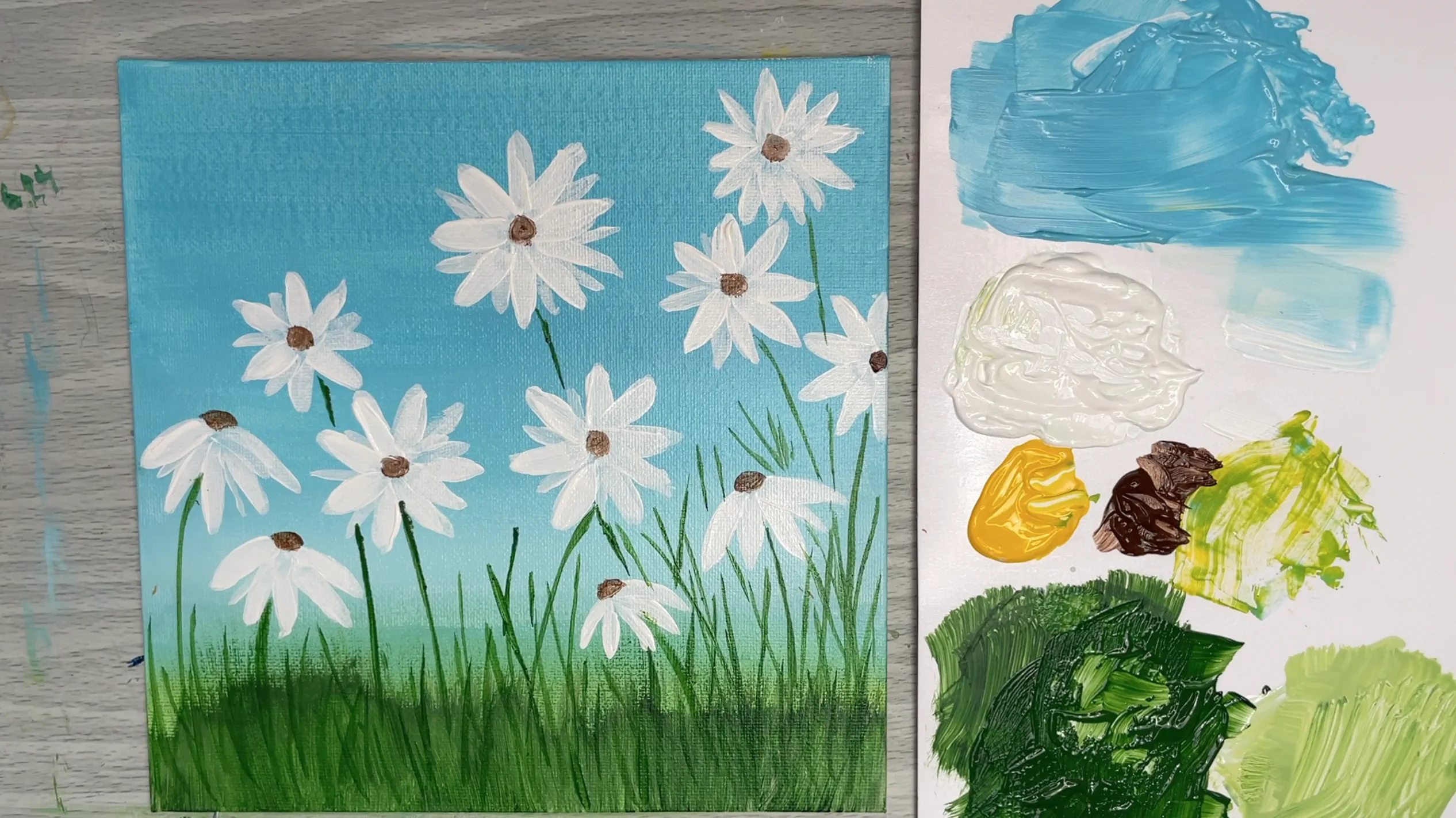 How to paint daisy field with blades of grass