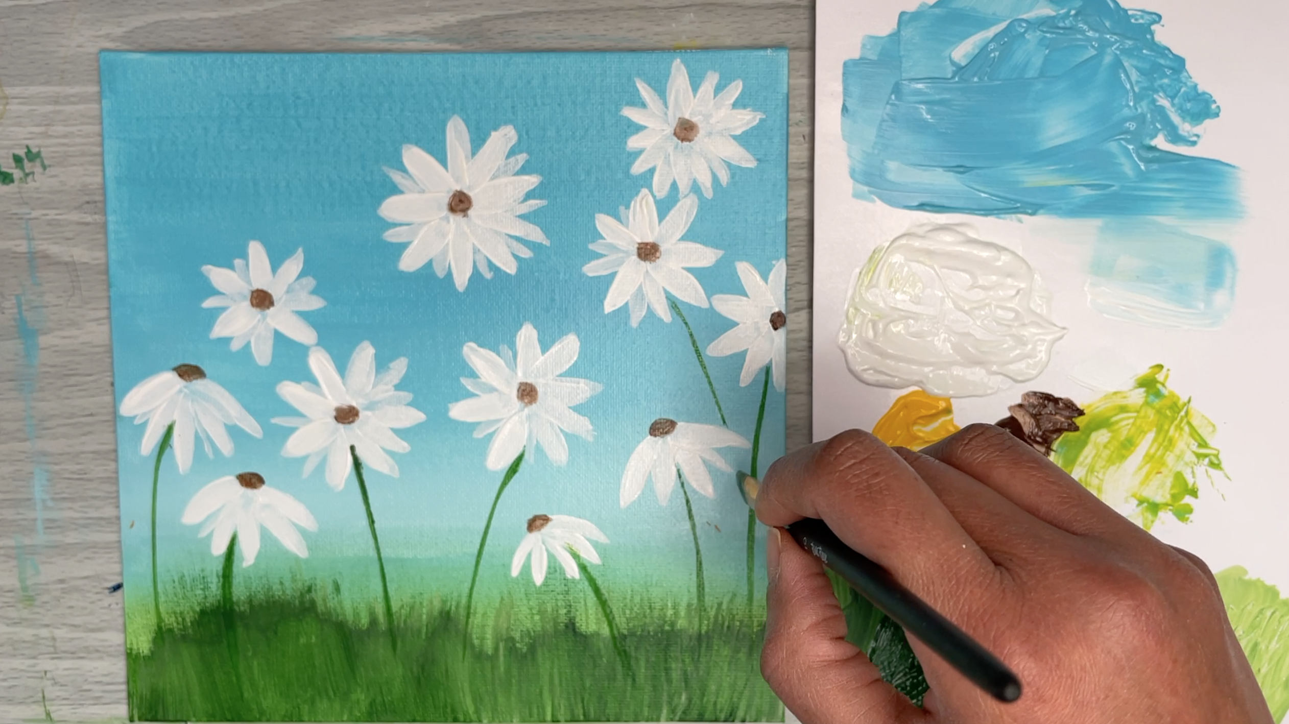 how to paint daisy flower stems