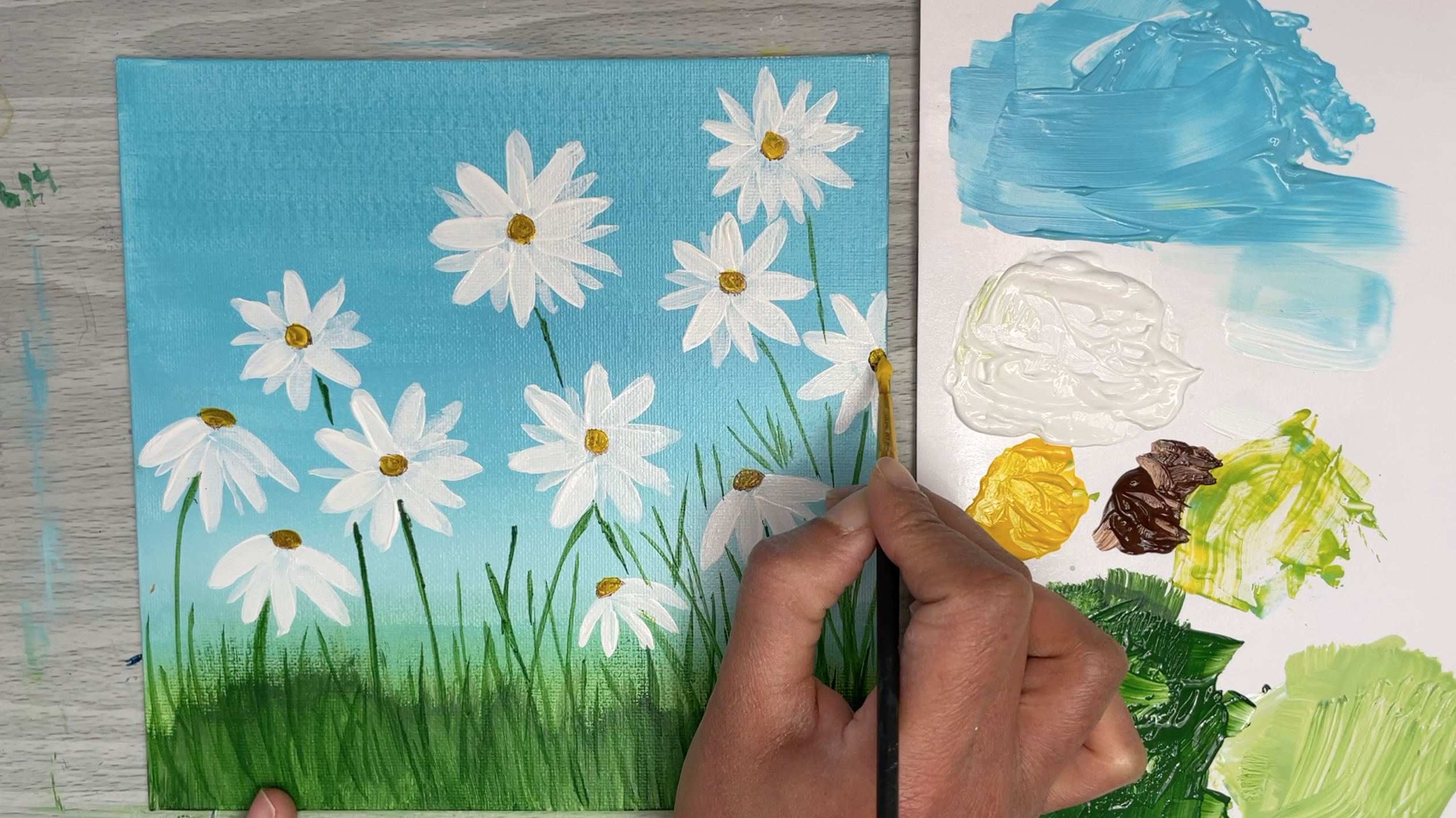 how to paint dasies white with yellow centers
