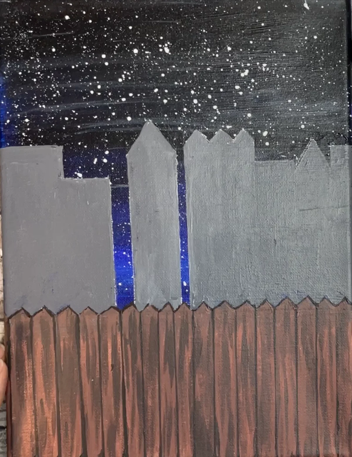 city skyline at night painting