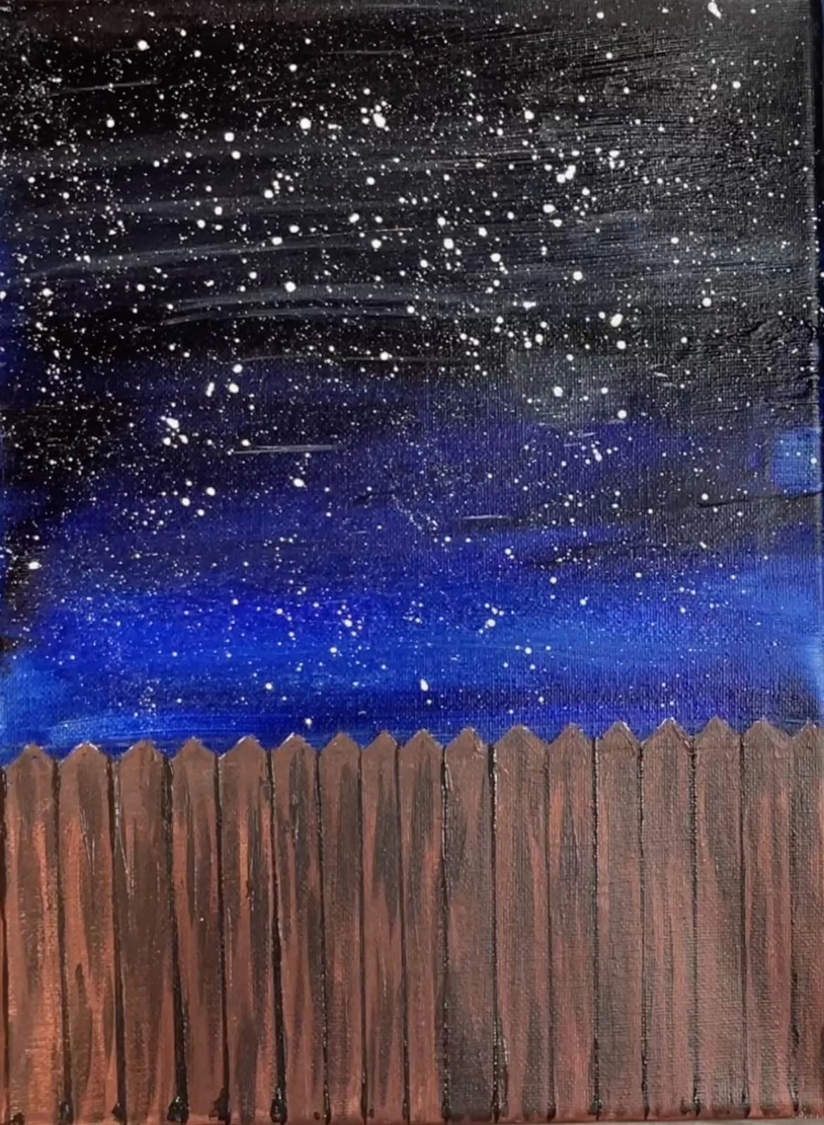 night sky with stars and fence painting