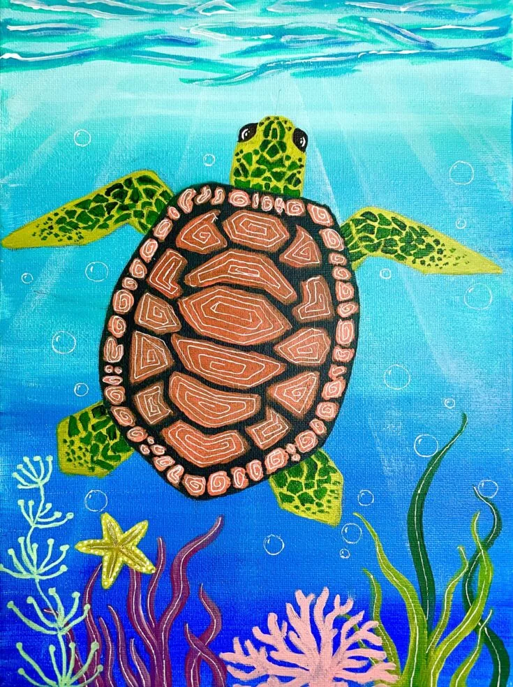 How to paint sea turtle easy beginners acrylic