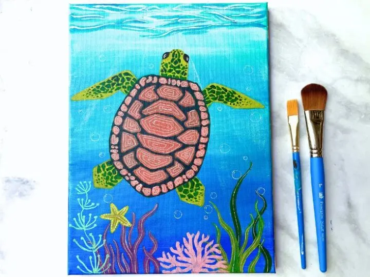 how to paint a sea turtle easy canvas tutorial