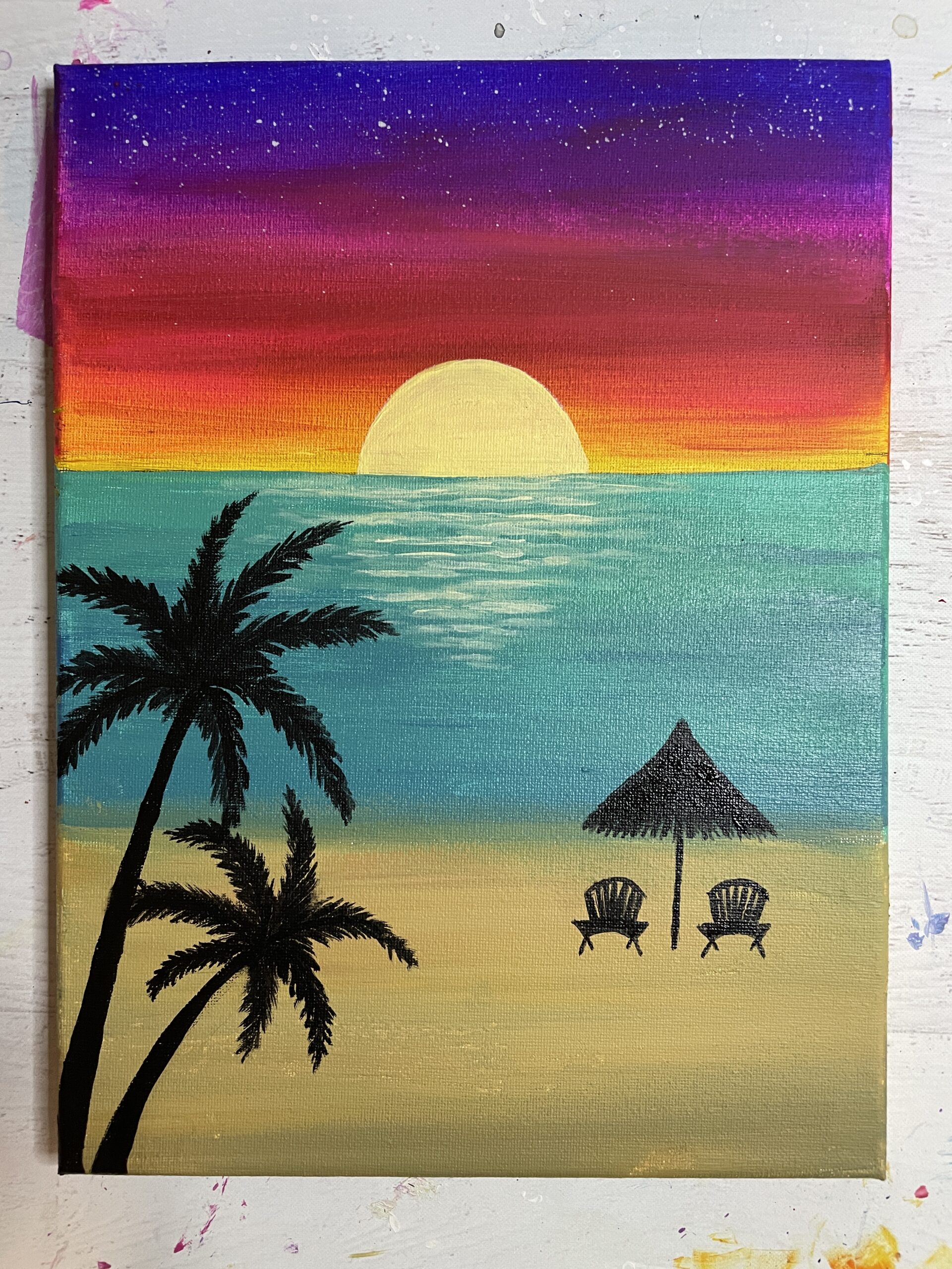 sunset beach painting beginner tutorial